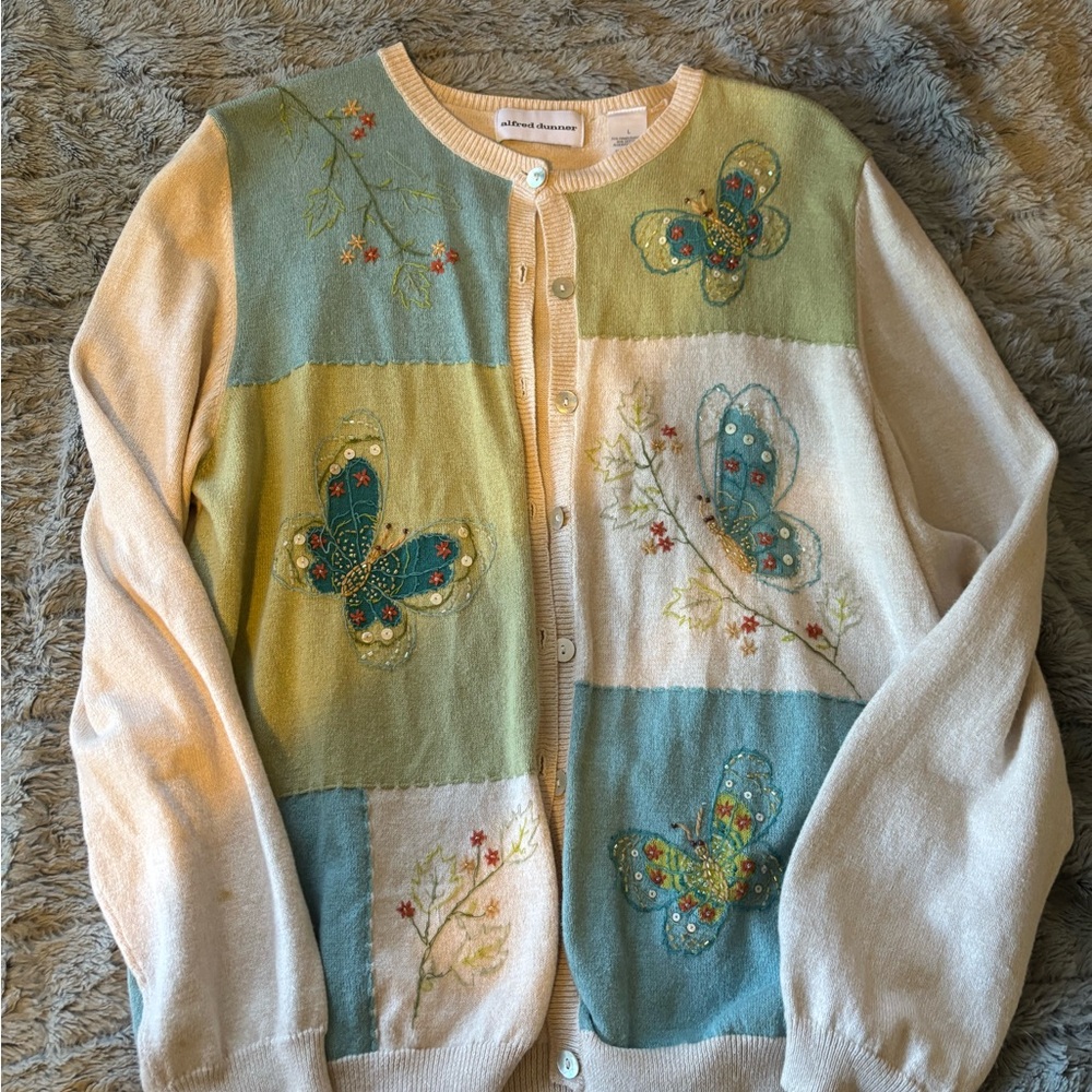 Alfred Dunner Pastel Butterfly Cardigan